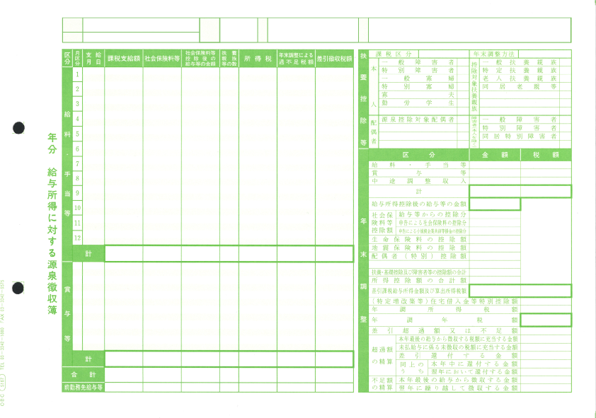 5167 単票源泉徴収簿(横型)【販売終了】